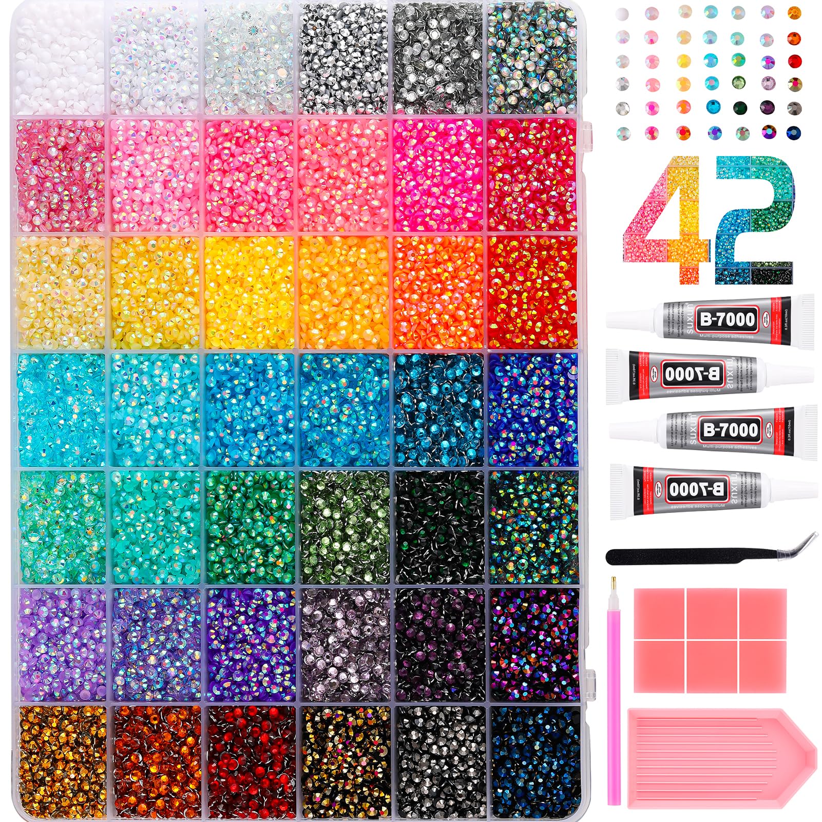 OPMADM front packaging showing full rhinestone kit and included tools for easy crafting