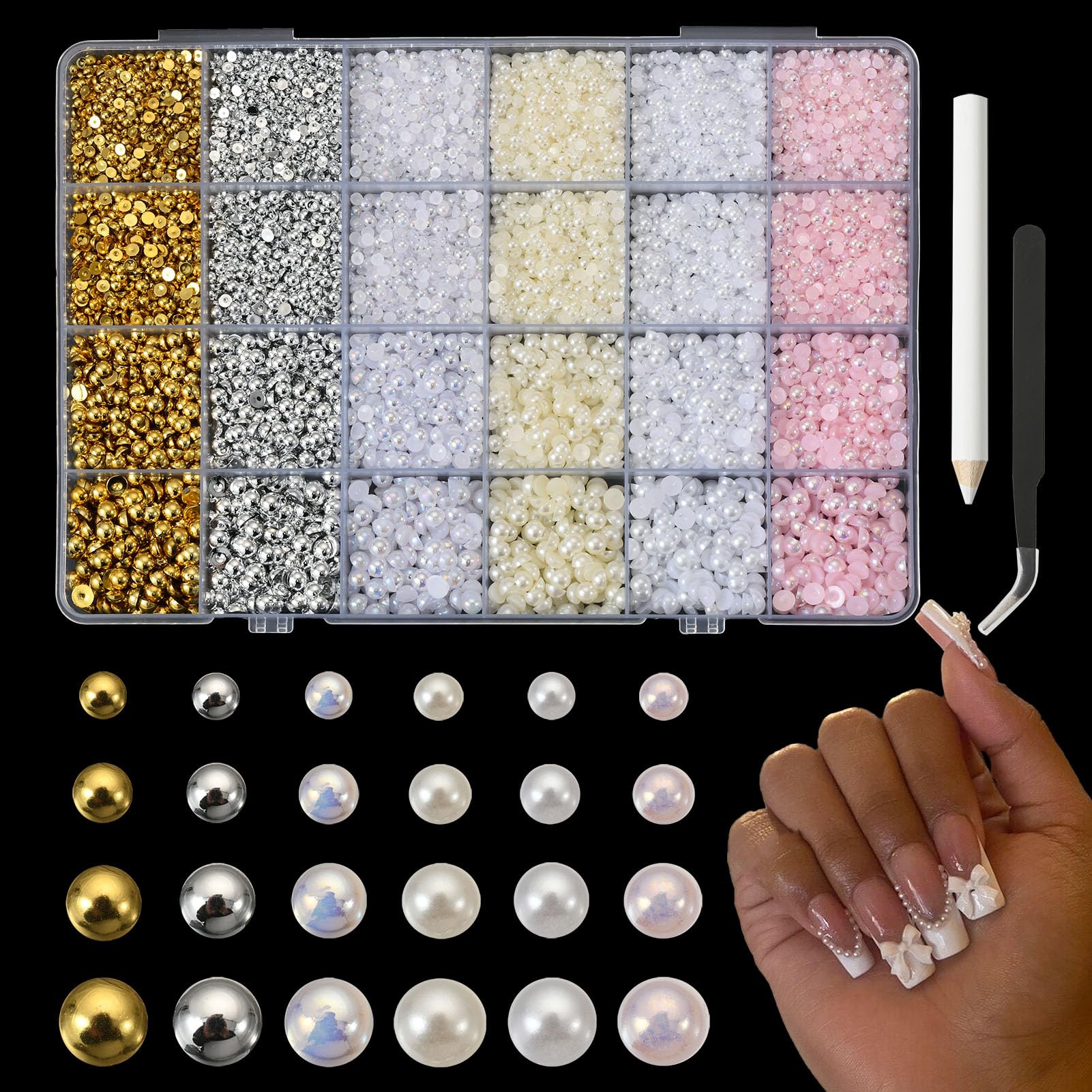 OPMADM mixed pearls top view showing variety and easy selection