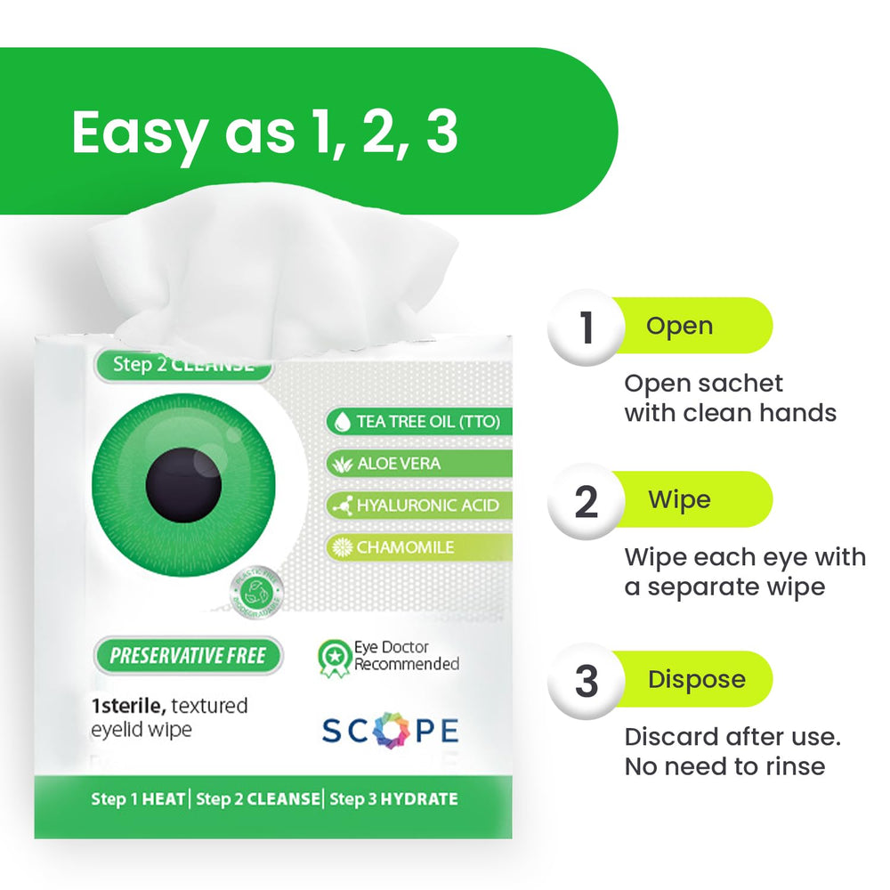 Optase wipes next to a hand for scale indicating compact travel-friendly size benefit easy carry