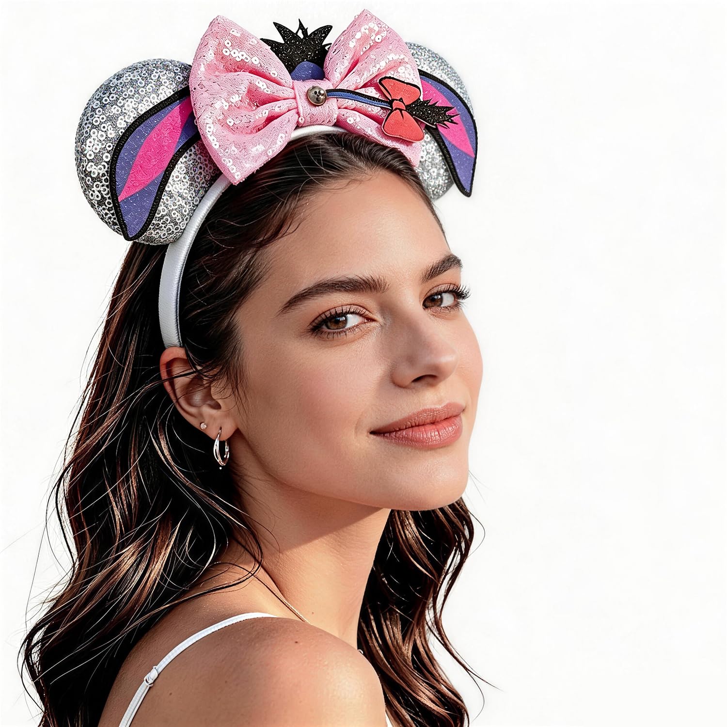 Opzzqz lifestyle image of headband worn at a party demonstrating secure fit and playful style