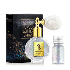 Oranllow bottle front view showing holographic silver finish and clear label benefit