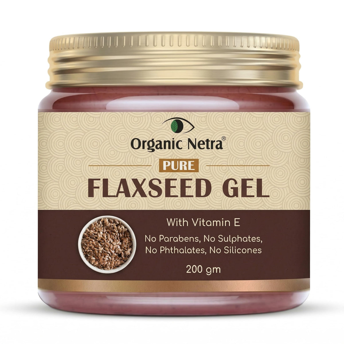 Organic Netra front packaging showing clear flaxseed gel and benefits