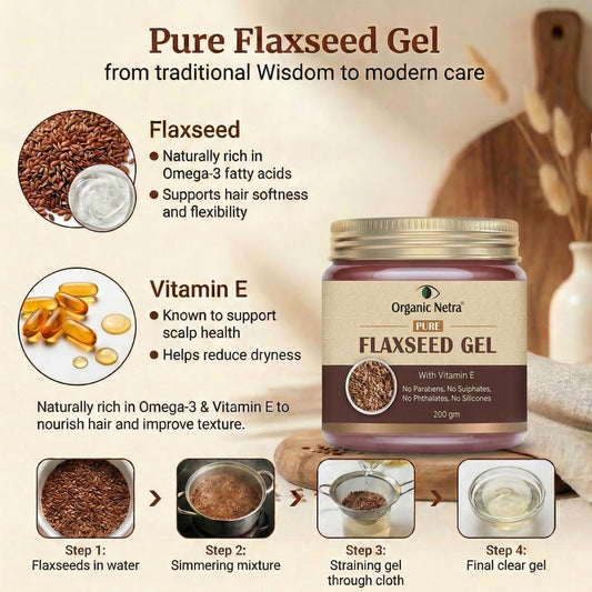 Organic Netra close-up texture of flaxseed gel highlighting smooth hydration