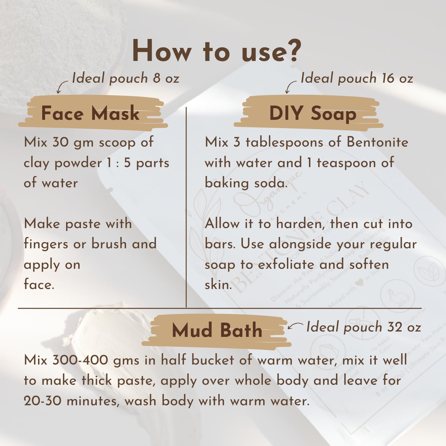 Organique Alchemy clay added to bath bowl for relaxing detox soak