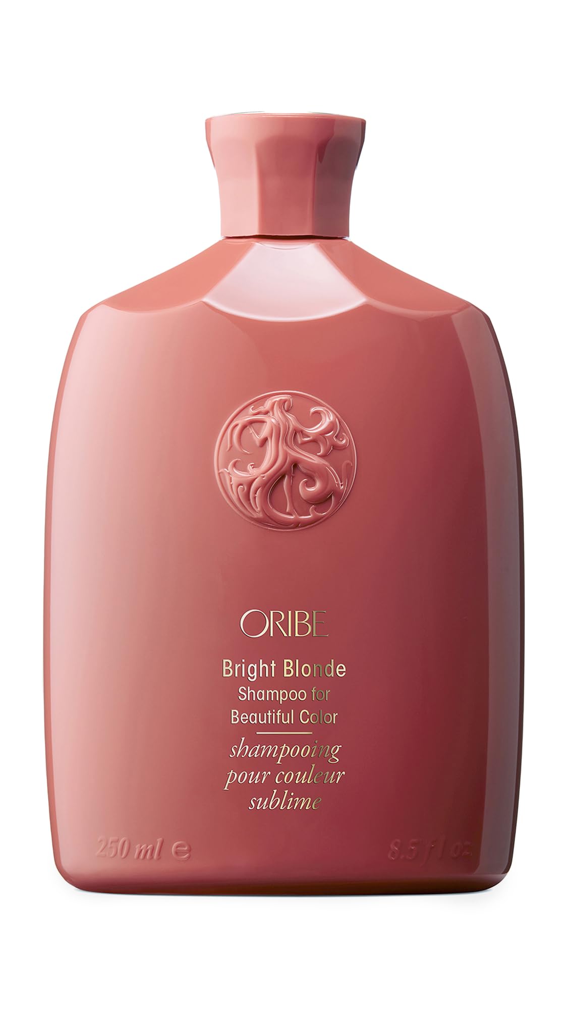 Oribe Bright Blonde bottle front view showing elegant packaging and tone control benefit