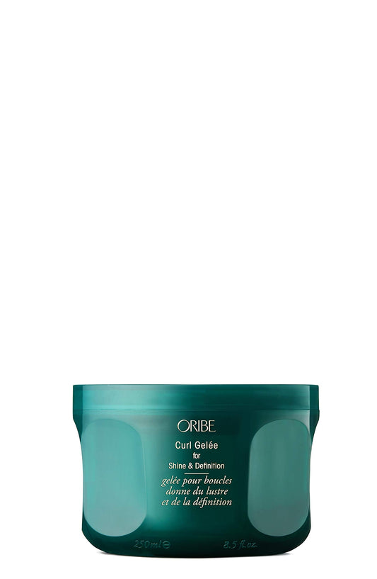 Oribe curl gel front jar showing premium packaging and brand shine benefit