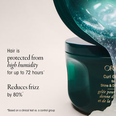 Oribe curl gel being scooped in hand demonstrating easy application and slip benefit
