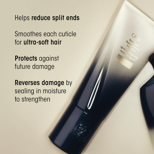 Oribe Gold Lust conditioner back label showing ingredients and usage benefits for repair