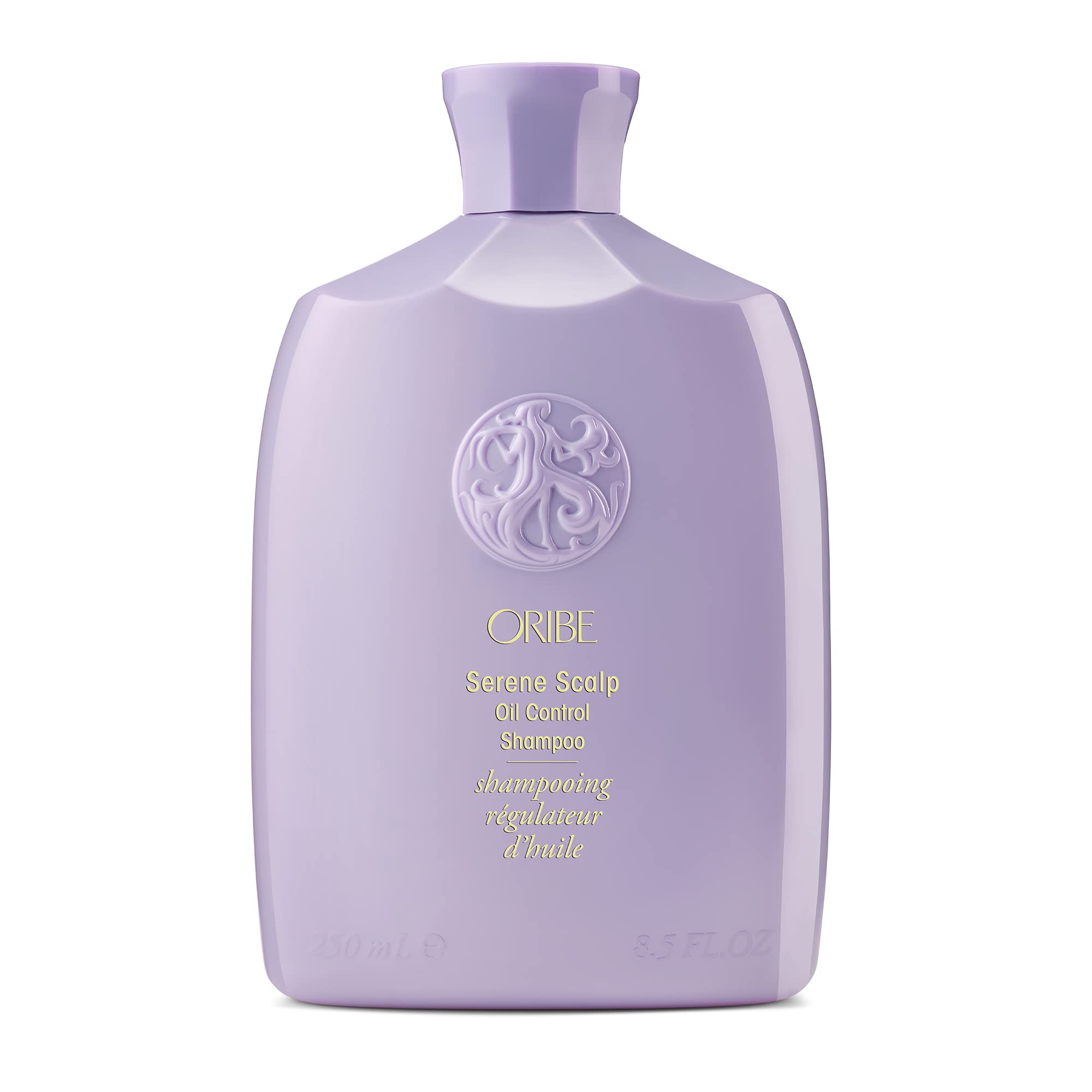 ORIBE lavender packaging front view shows premium bottle and calm styling benefit