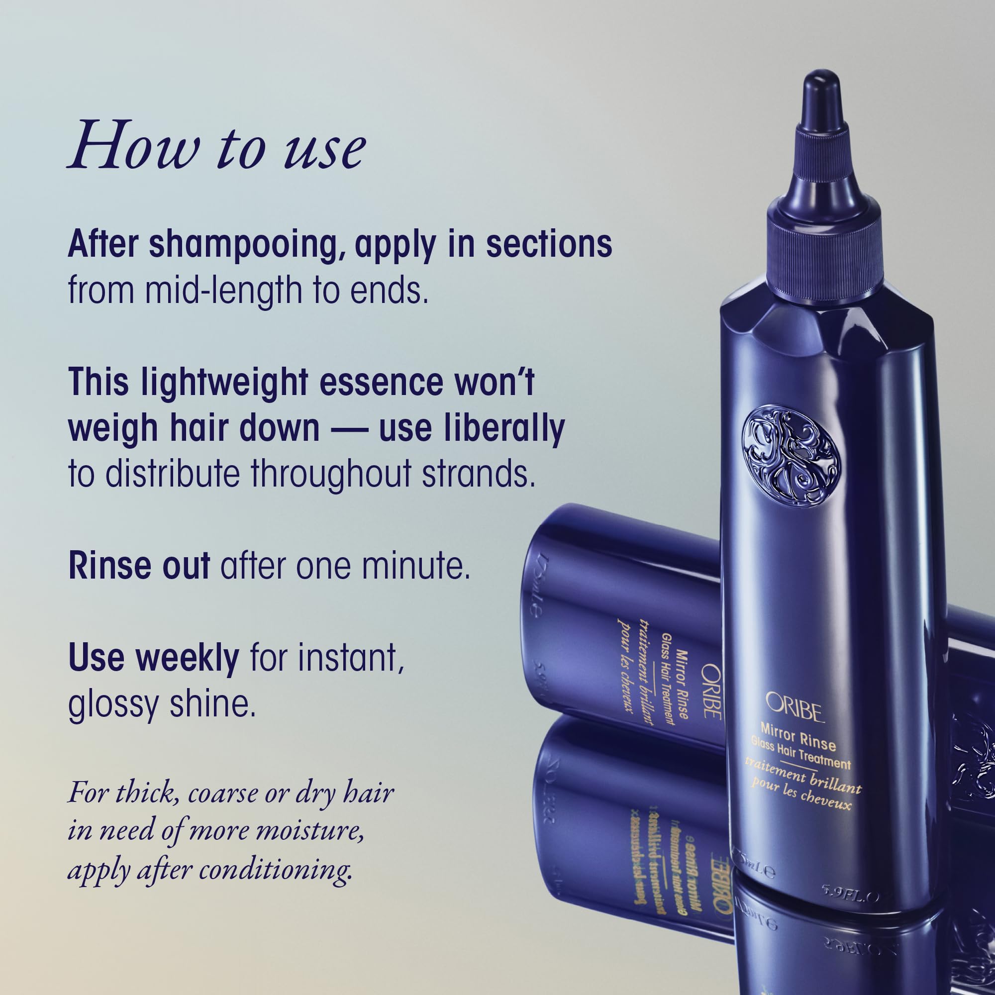 ORIBE bottle staged on bathroom counter suggesting effortless daily luxury benefit
