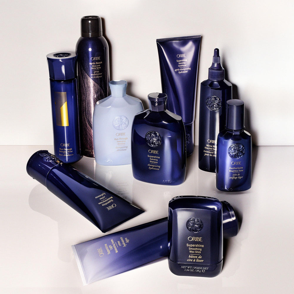 Oribe Run-Through styled hair lifestyle shot showing glossy finish