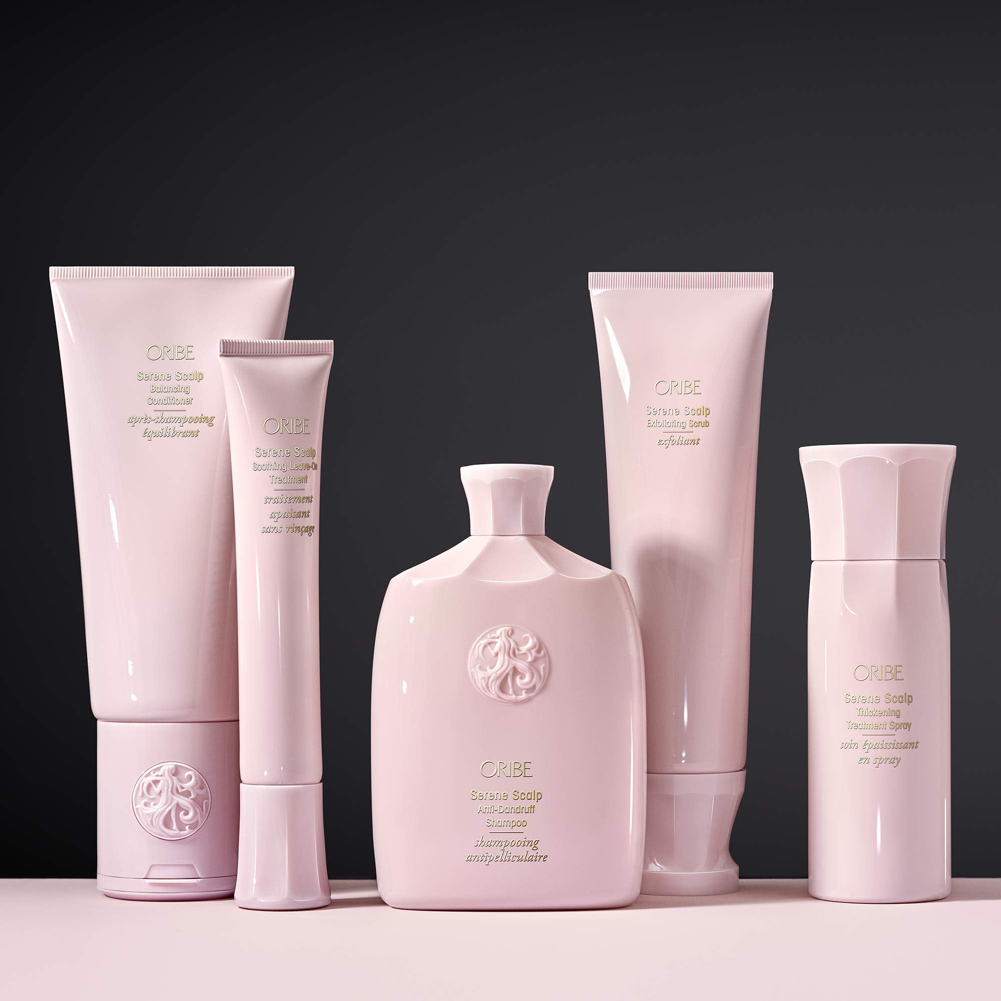 Oribe shampoo in shower setting showing calm, flake-free scalp