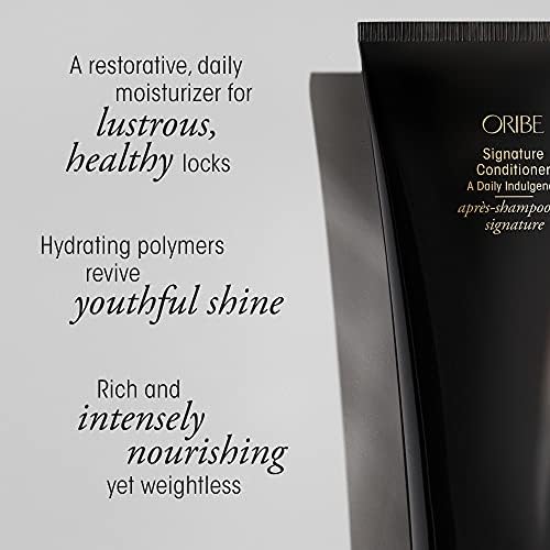 Oribe signature conditioner on bathroom shelf styled for luxury routine inspiration benefit