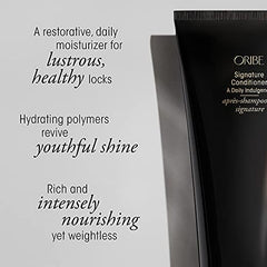 Oribe signature conditioner on bathroom shelf styled for luxury routine inspiration benefit