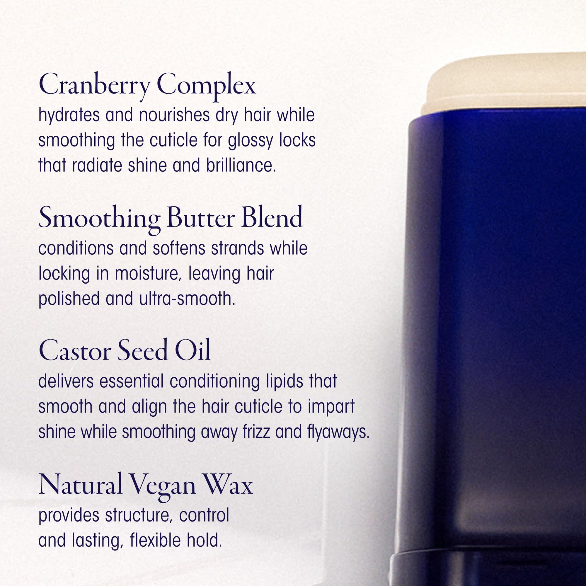 Oribe Supershine ingredients label detail showing vegan and silicone-free benefits