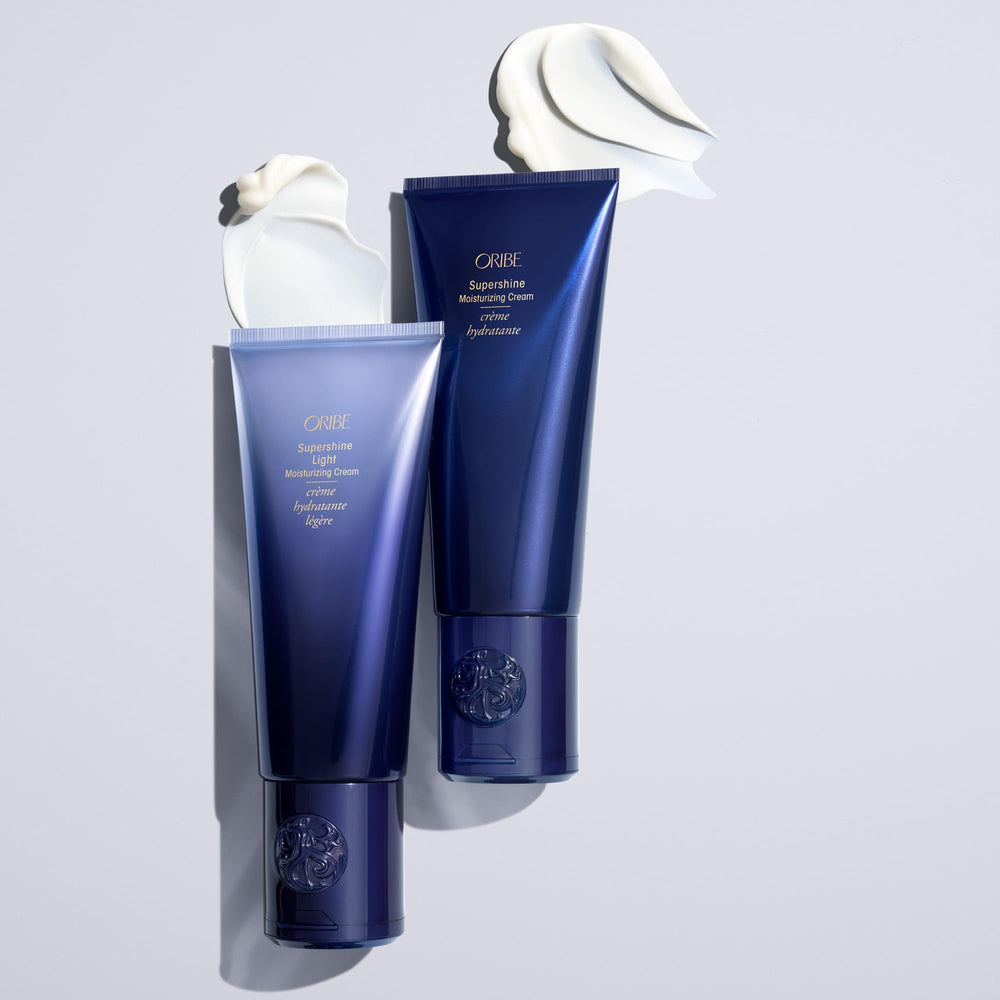 Product label and feature list on Oribe Supershine Light highlighting safe formula