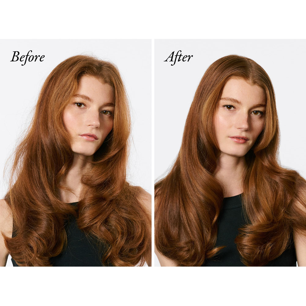 Oribe Supershine held in hand to show compact 1.34oz size for travel convenience