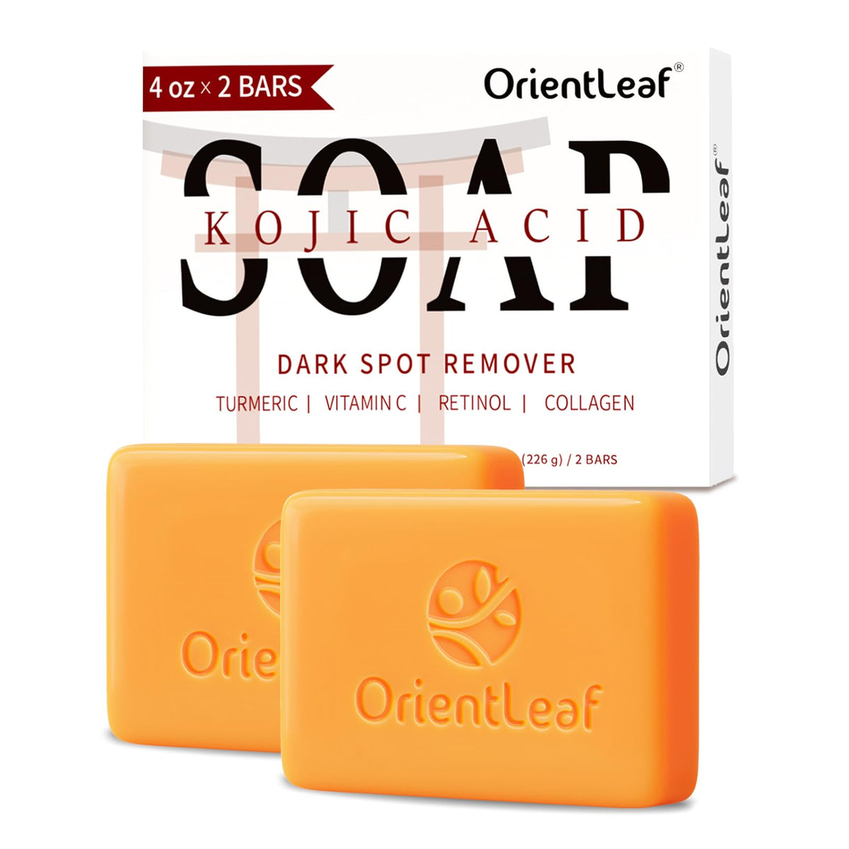 ORIENTLEAF front packaging showing two bars and brightening benefits