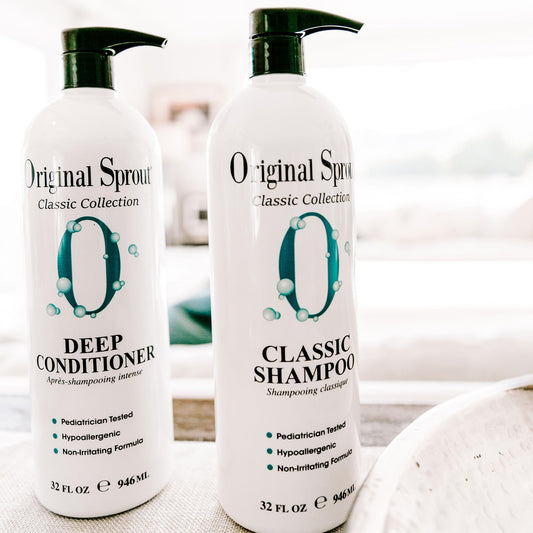 Original Sprout pouring shampoo into hand demonstrating mild lathering
