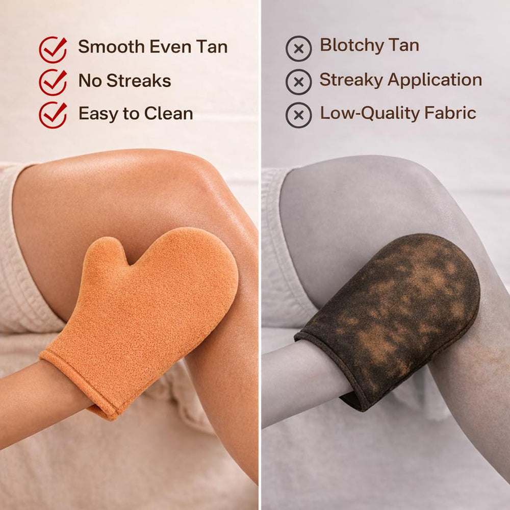 Originbuty mitt in hand applying lotion demonstrating smooth streak-free finish