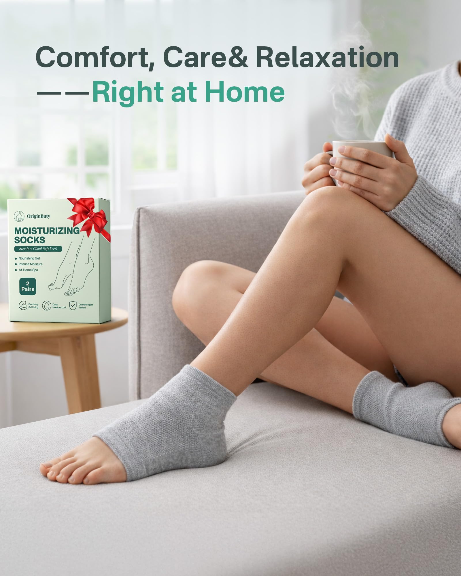 Originbuty retail packaging with two pairs displayed, ready for home foot care routines