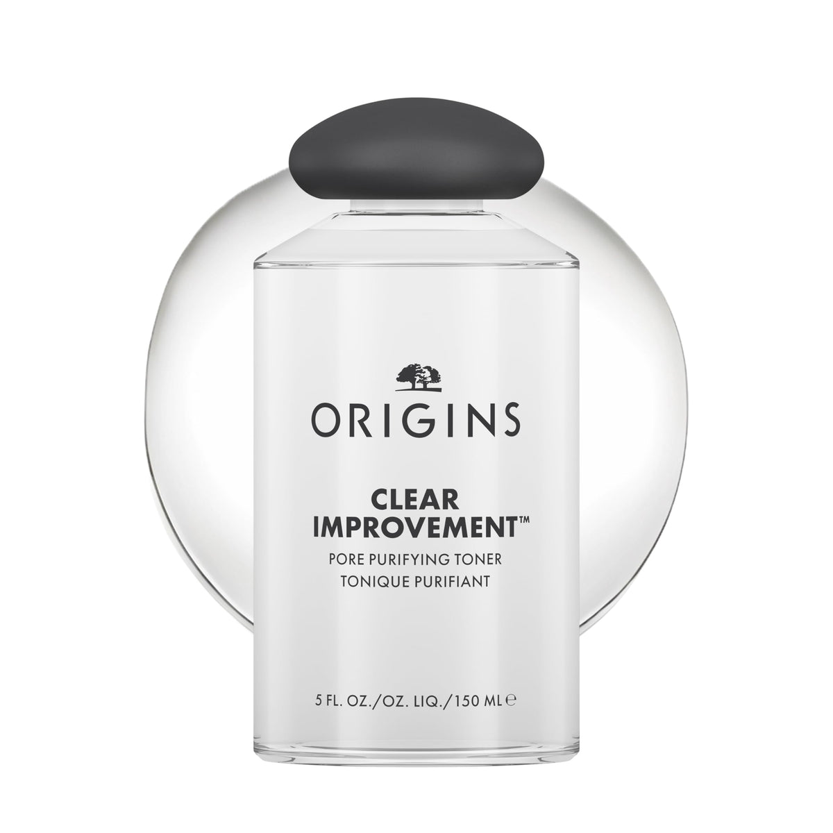 Origins bottle front view showing clear toner and packaging for oil control