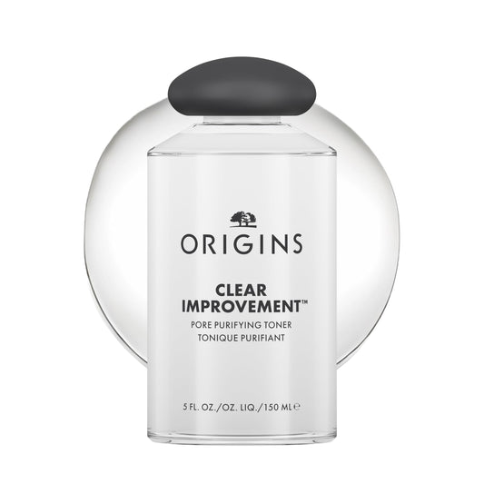 Origins bottle front view showing clear toner and packaging for oil control