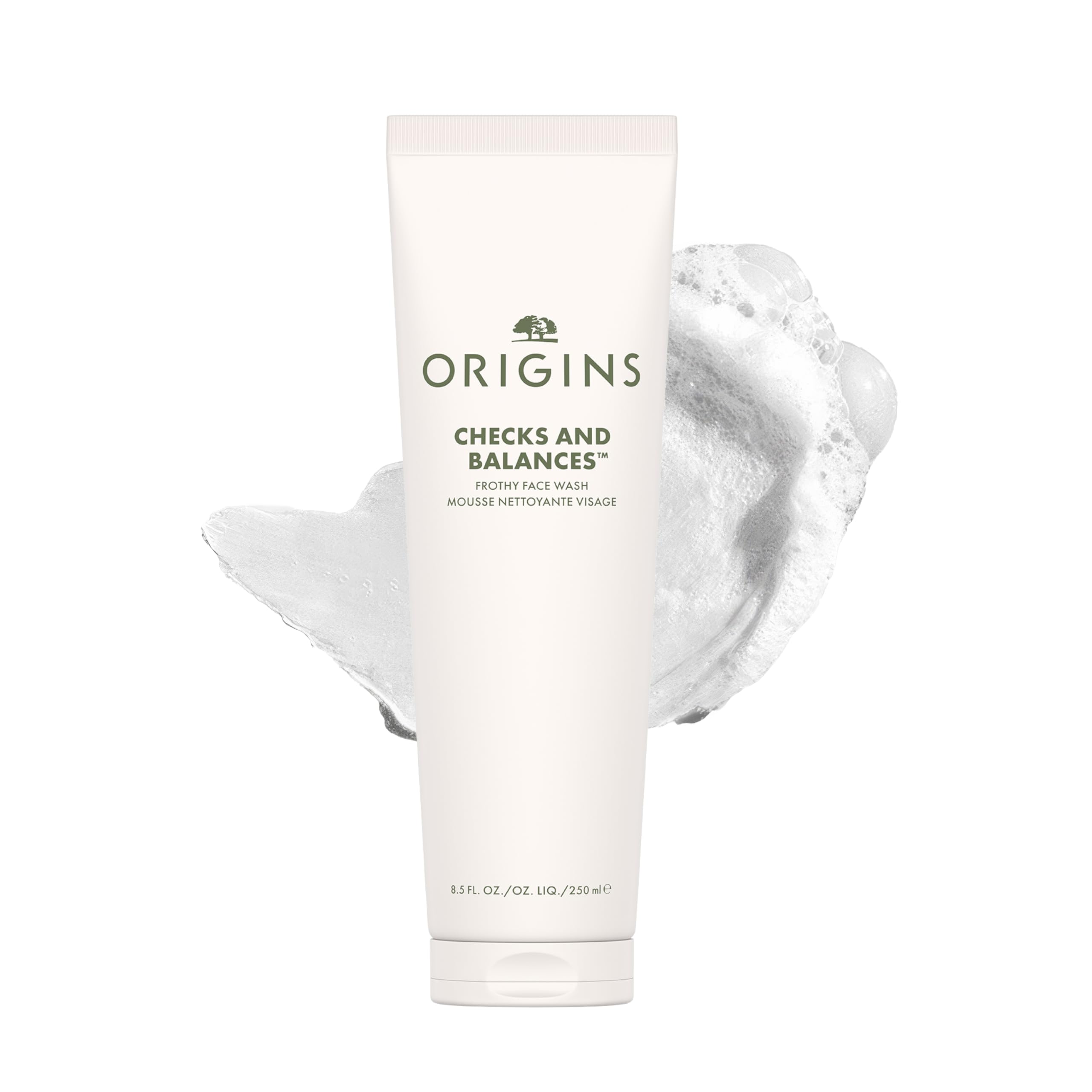 Origins front packaging showing bottle and brand for clear identification and shelf appeal