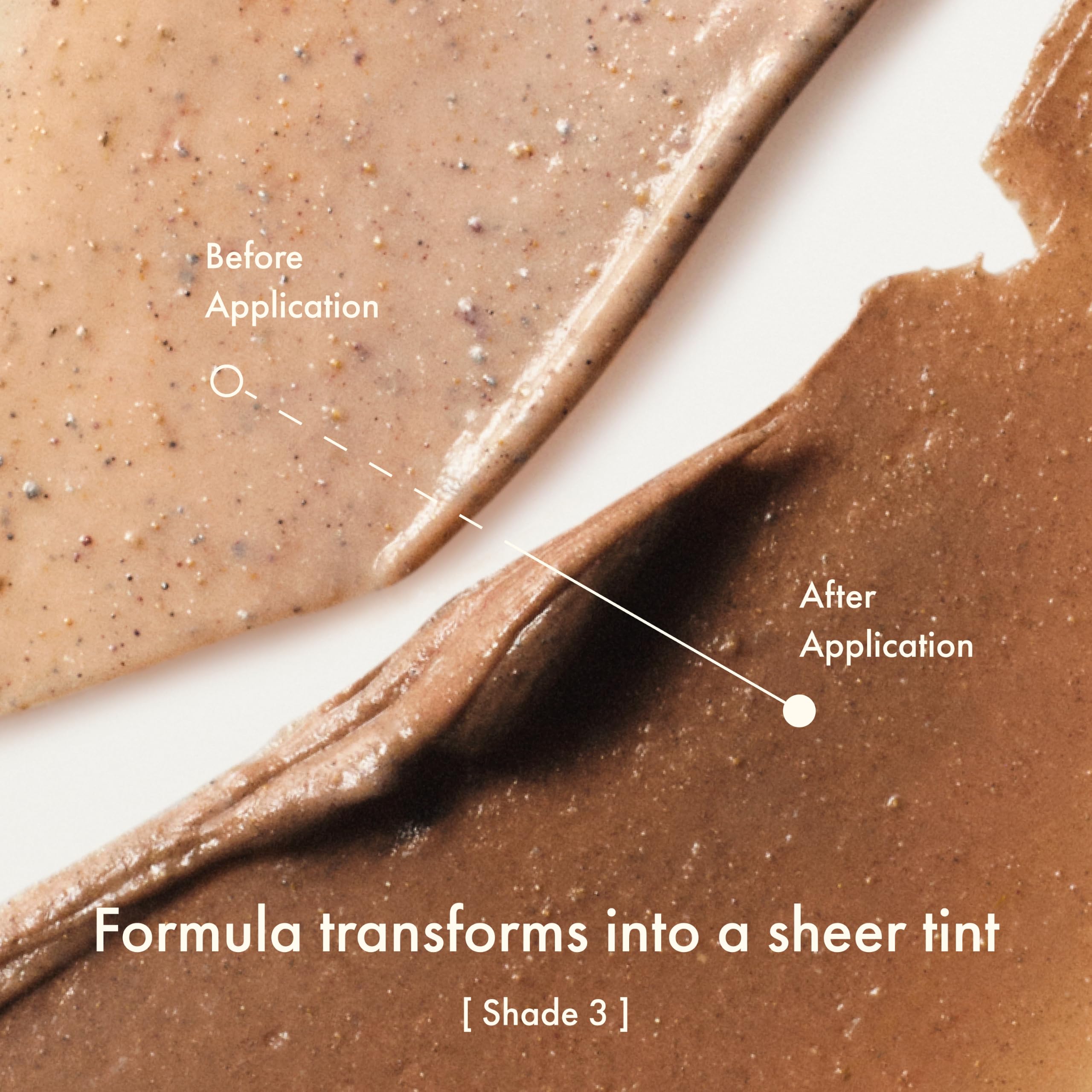 Origins GinZing texture swatch on skin showing lightweight finish and blendability benefit
