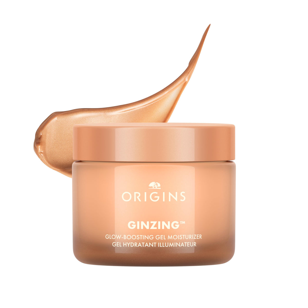 Origins GinZing front jar showing bronze glow finish and radiant benefit