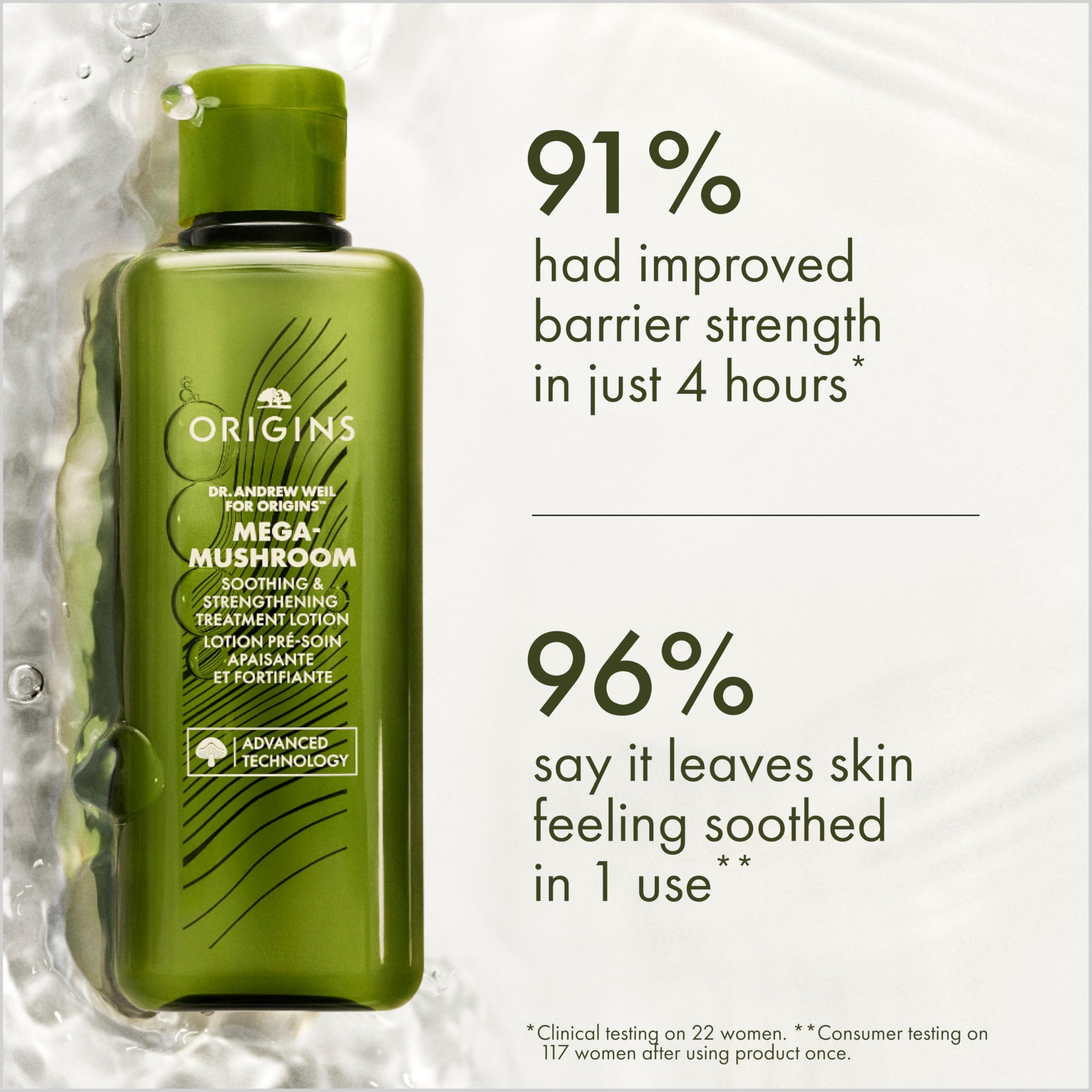 Origins lotion applied on hand demonstrating quick absorption benefit