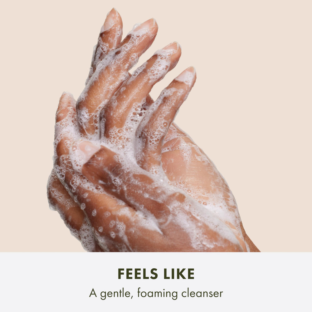 Origins foam texture on hand showing gentle lather and soft cleanse
