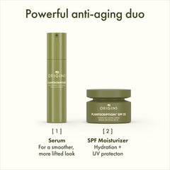Origins Plantscription next to a ruler showing 1.7 fl oz size benefit