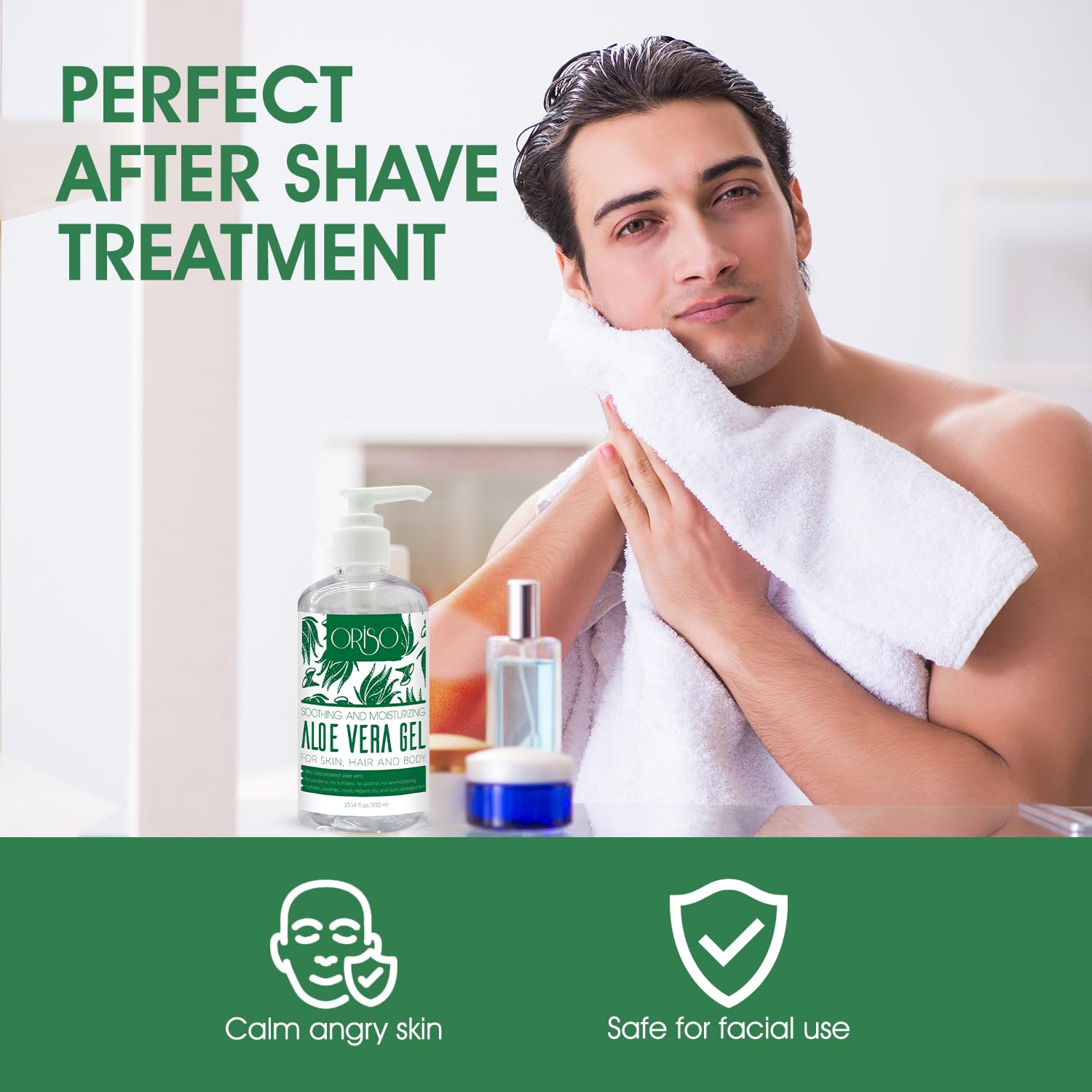 ORISO used on damp hair and scalp illustrating moisturizing effect and reduced dryness