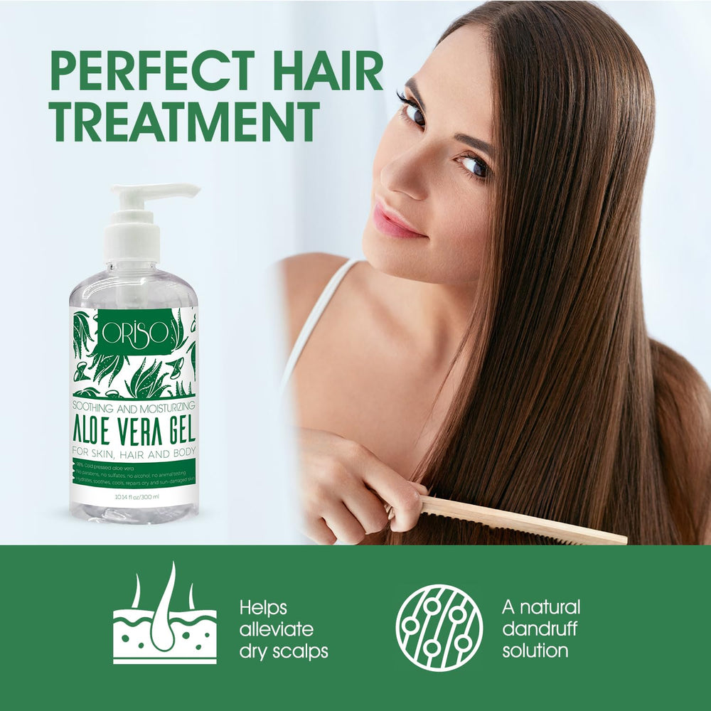ORISO pouring gel from bottle to hand showing easy application and quick soothing effect