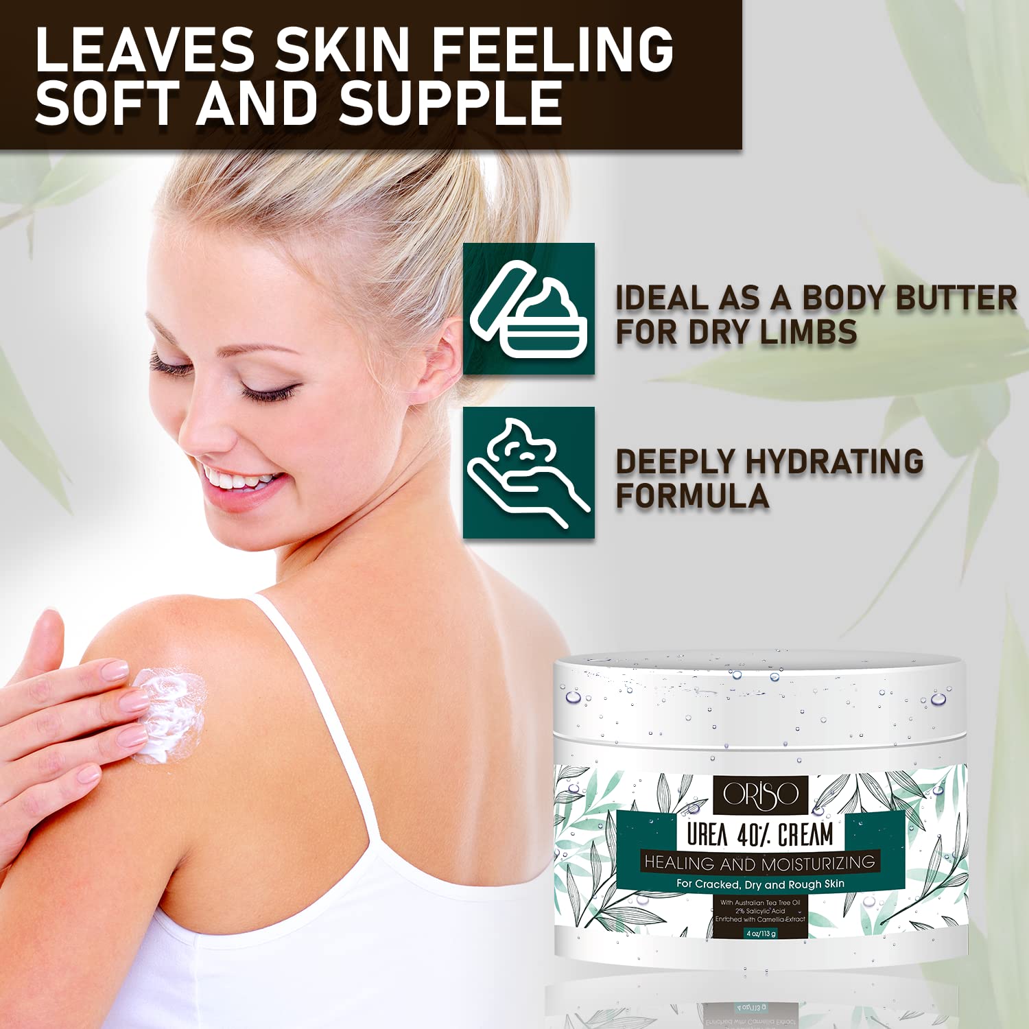 ORISO urea cream ingredient label closeup highlighting urea 40%