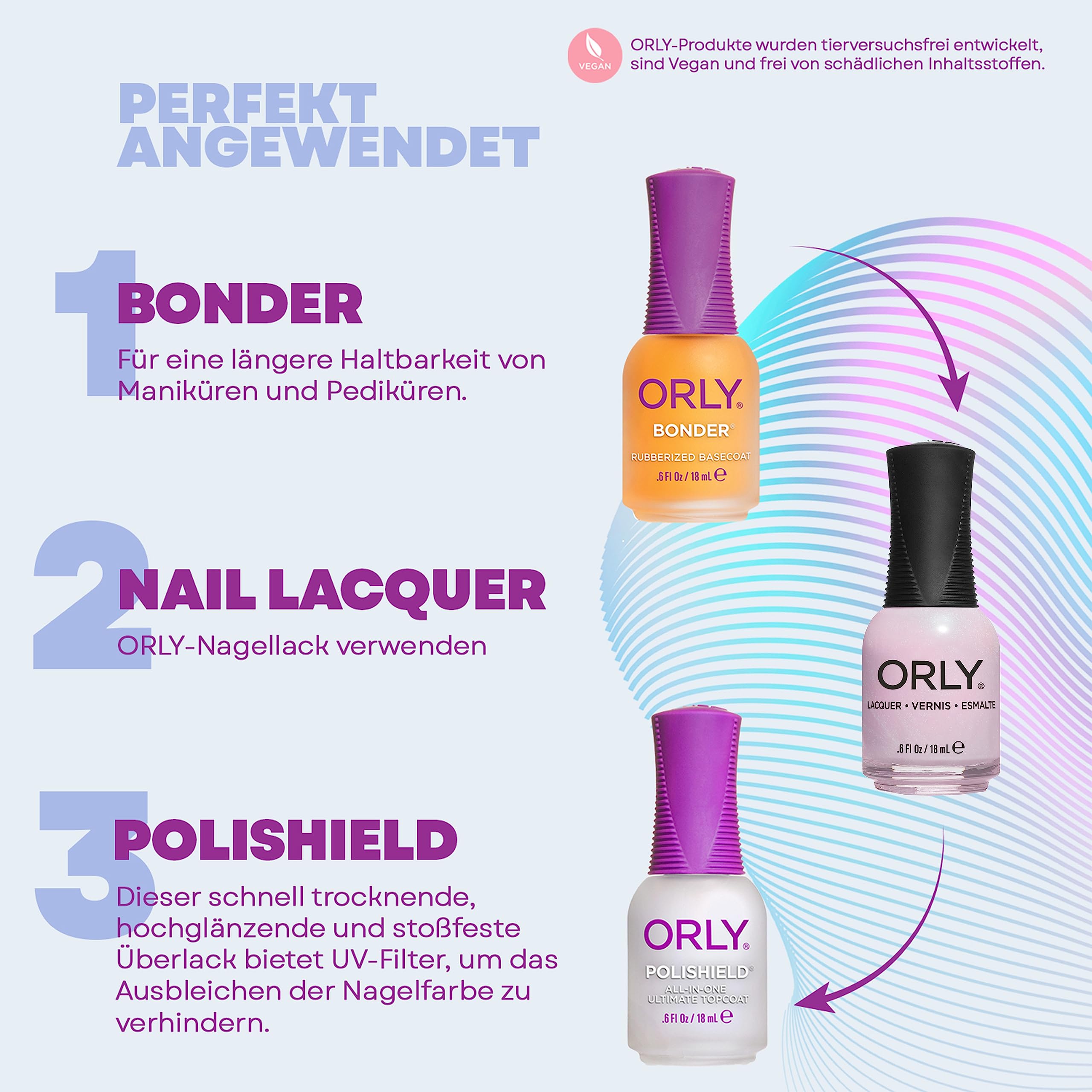 Orly swatch and brush stroke showing true color payoff and even coverage benefit