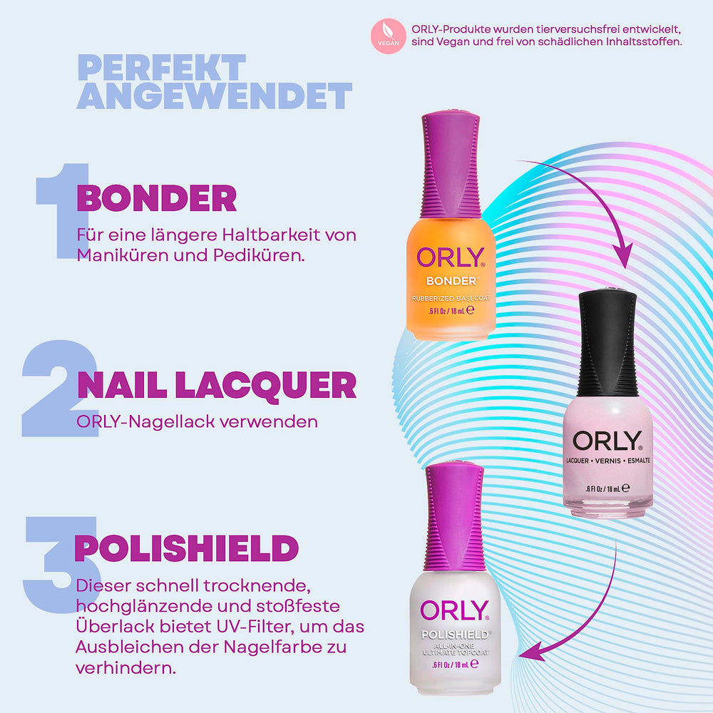 Orly swatch and brush stroke showing true color payoff and even coverage benefit