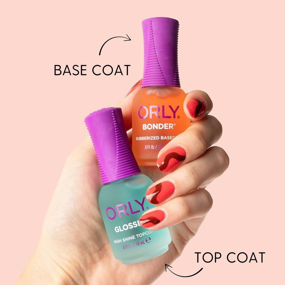 Close-up of Orly Bonder rubberized texture highlighting flexible adhesion benefits