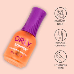 Orly Bonder bottle next to a coin to show compact 0.6 fl oz size for travel