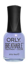 Orly Just Breathe front bottle showing periwinkle creme and benefits
