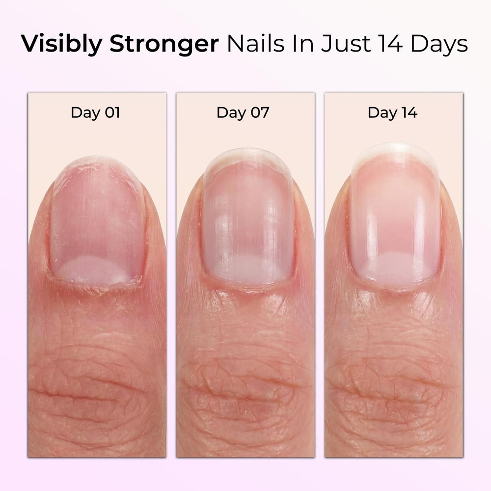 Orly Nailtrition sheer pink swatch on nails for brightened natural look