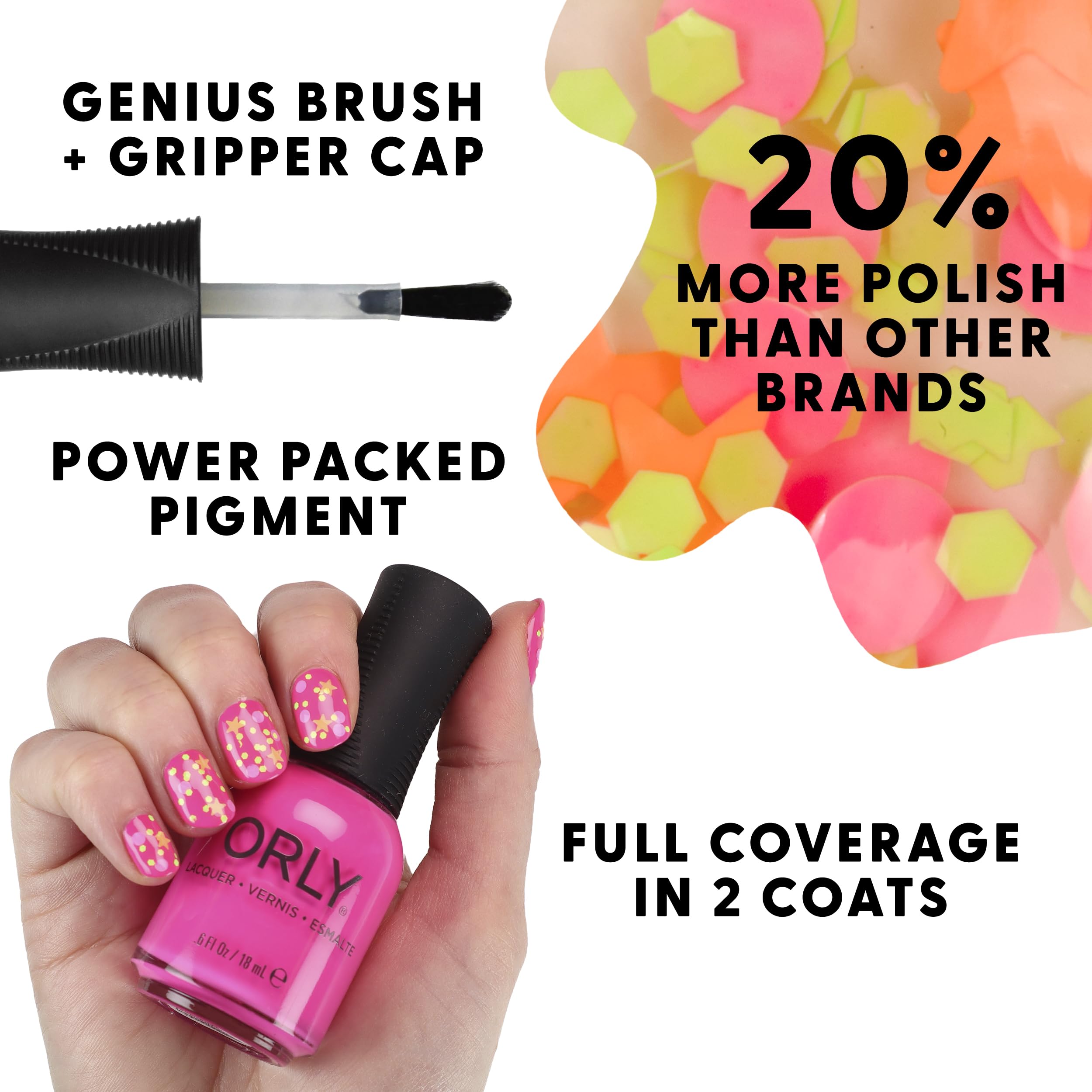 Swatch of Orly neon pink on wrist showing true color payoff and even opacity