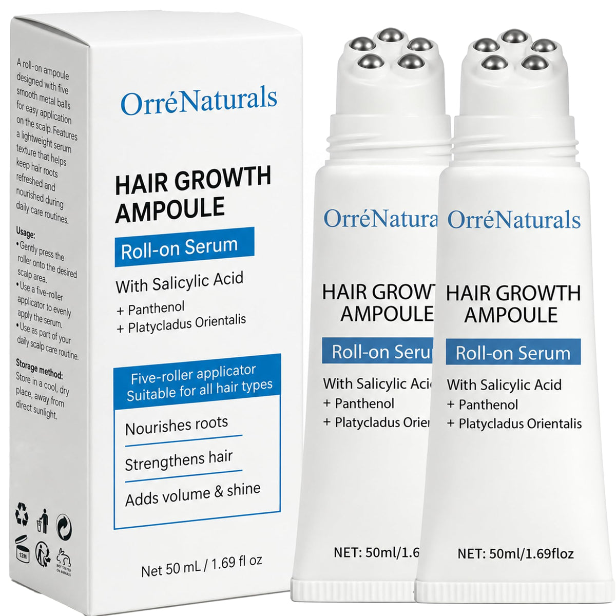 ORRÉNATURALS front packaging showing ampoule benefits and easy use