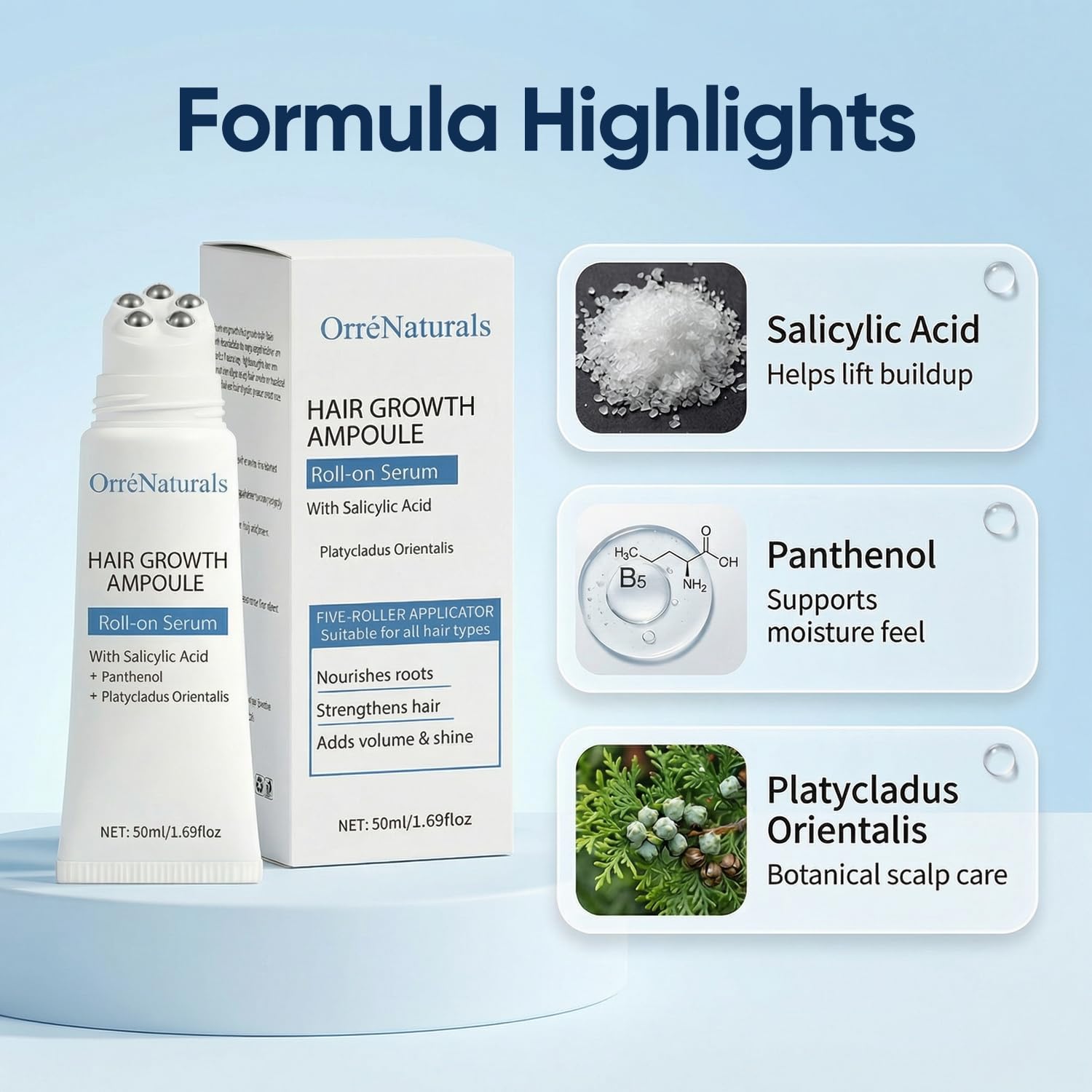 ORRÉNATURALS ampoule held in hand showing compact travel-friendly size