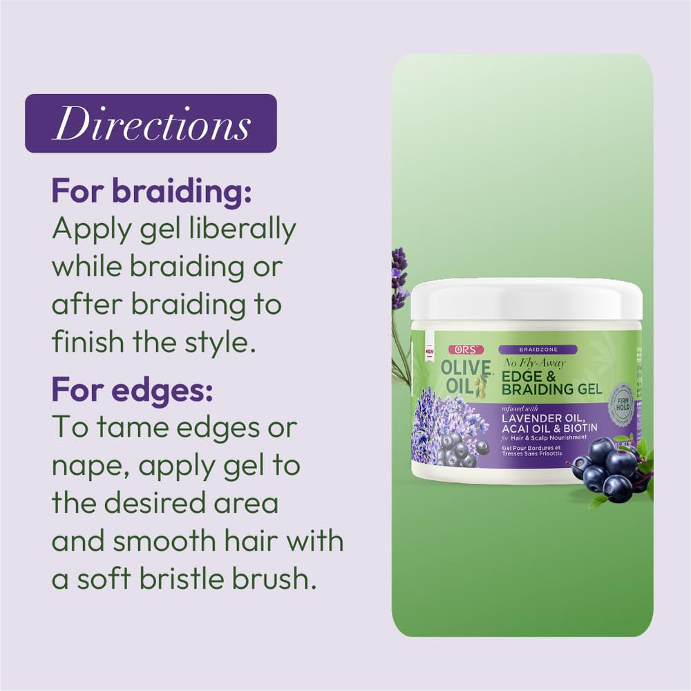 ORS Braidzone ingredients lavender and acai displayed highlighting conditioning benefit