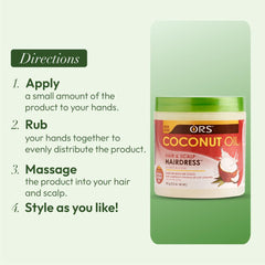 ORS coconut oil hairdress on a bathroom shelf styled in a lifestyle scene suggesting everyday use