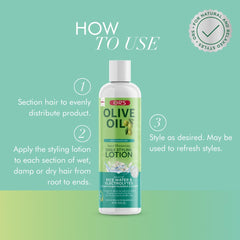 ORS product in a lifestyle scene with styled hair demonstrating shine and frizz control