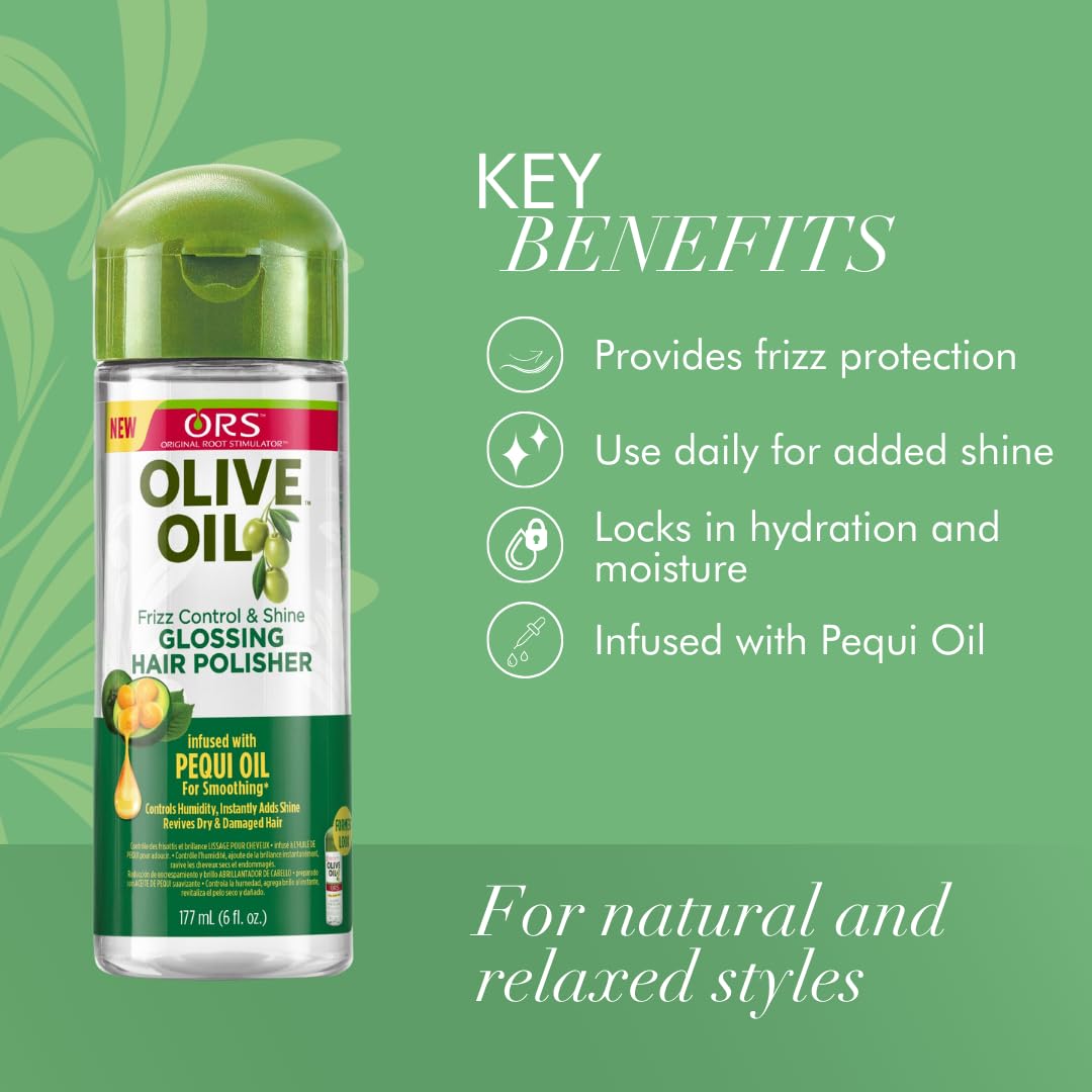 ORS olive oil polisher smooth texture on fingers illustrating lightweight spreadability and shine