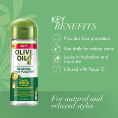ORS olive oil polisher smooth texture on fingers illustrating lightweight spreadability and shine